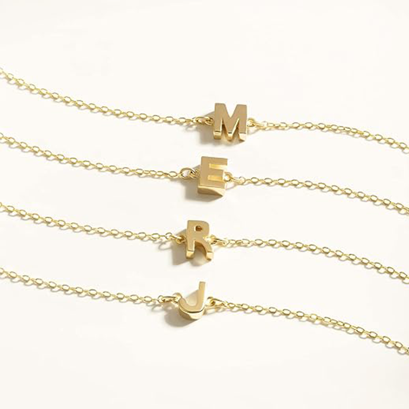 Sleek Initial Letter Bracelet in 14K Solid Gold-YAFEINI Personalized Jewelry