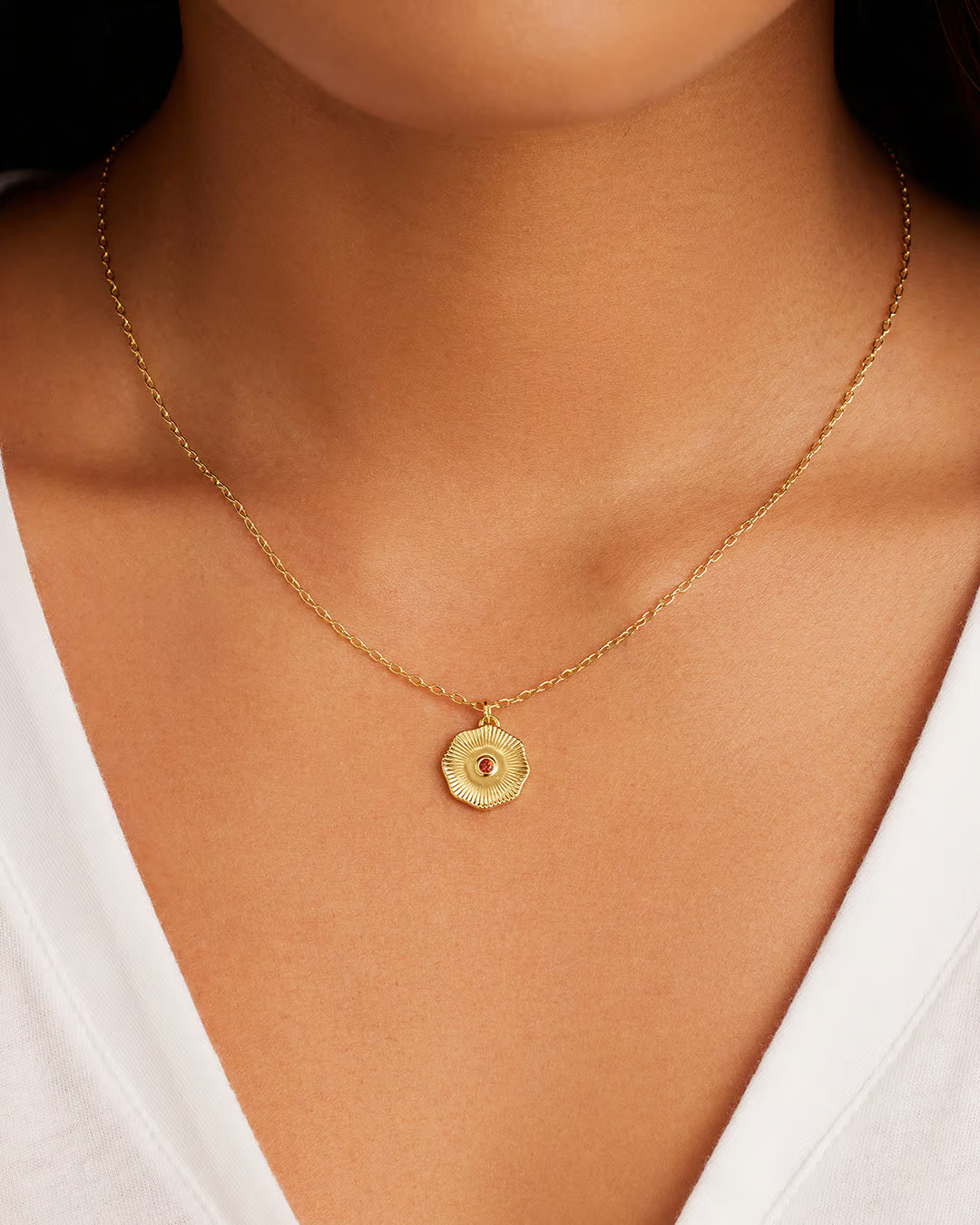 Personalized Birthstone Sunny Coin Necklace In 14K Solid Gold