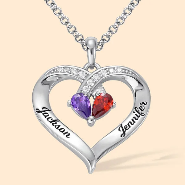 Personalized birthstone And Name Heart  Pendant In Sterling Silver