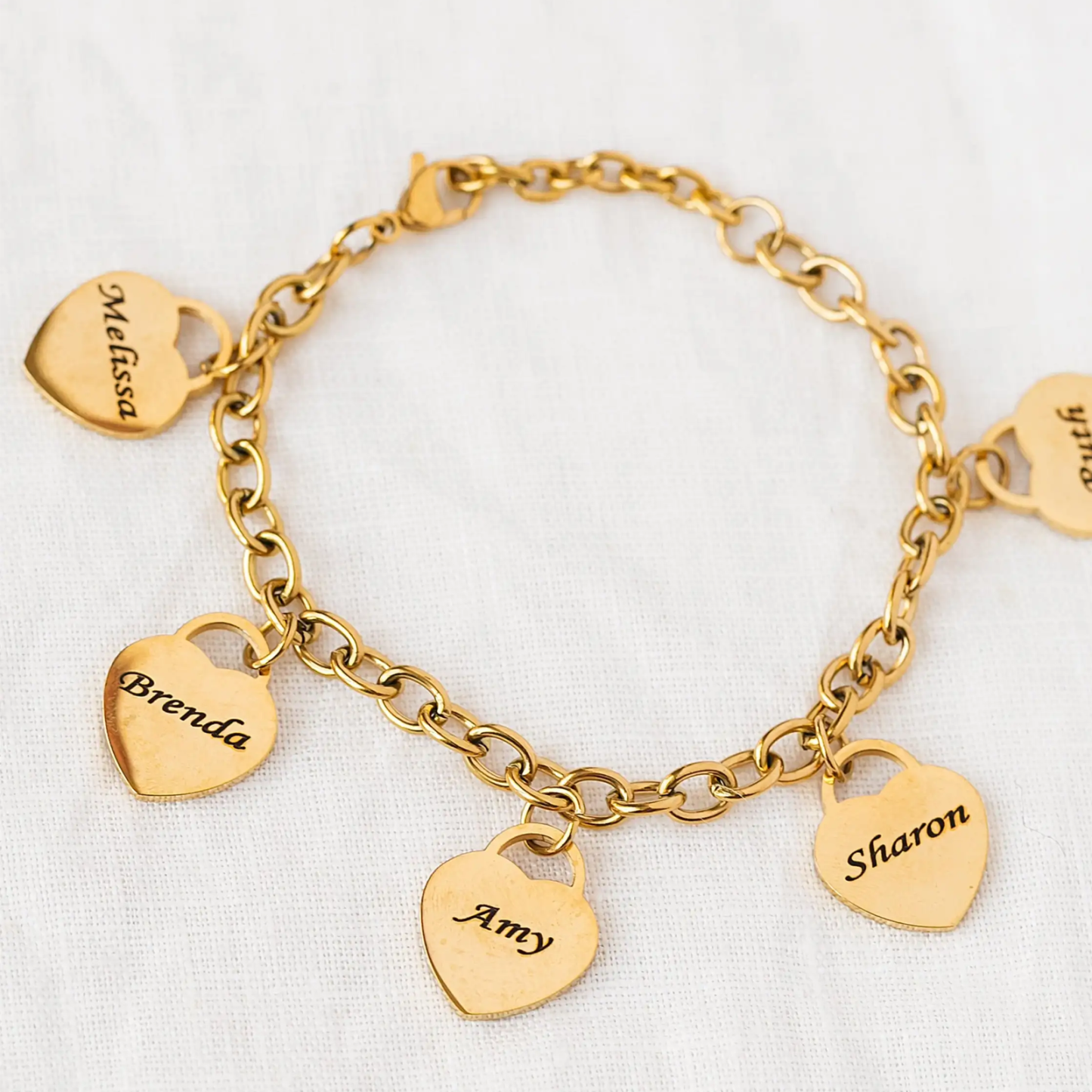 Personalized Heart Charm Bracelet in 14K Solid Gold-YAFEINI Personalized Jewelry