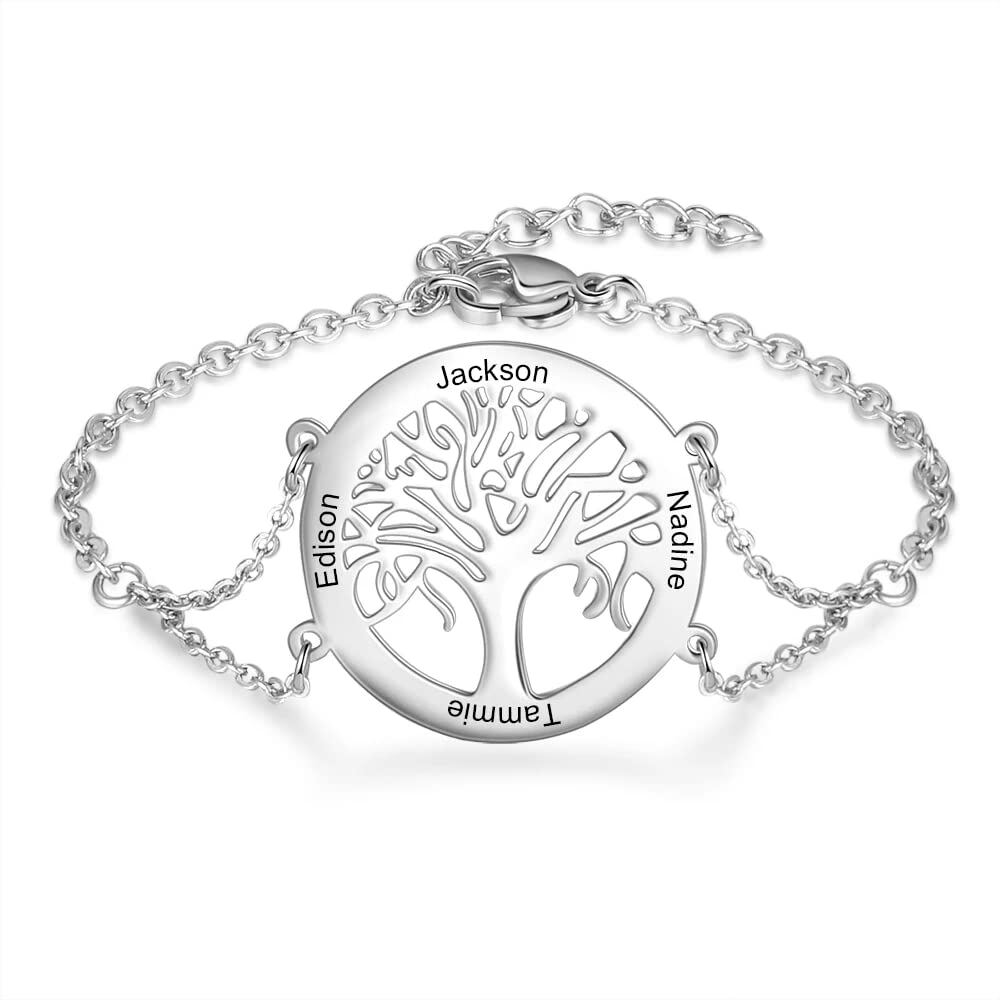 Graceful Tree of Life Name Bracelet in Sterling Silver-YAFEINI Personalized Jewelry