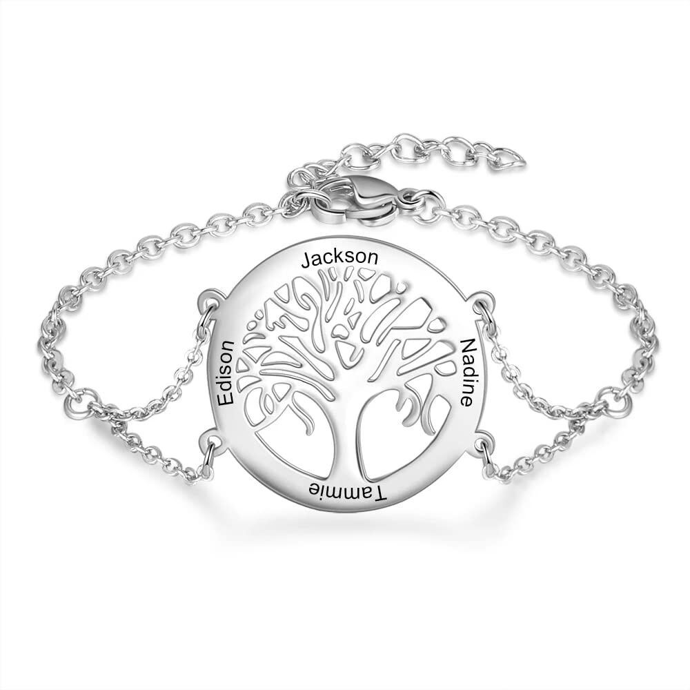 Graceful Tree of Life Name Bracelet in Sterling Silver-YAFEINI Personalized Jewelry
