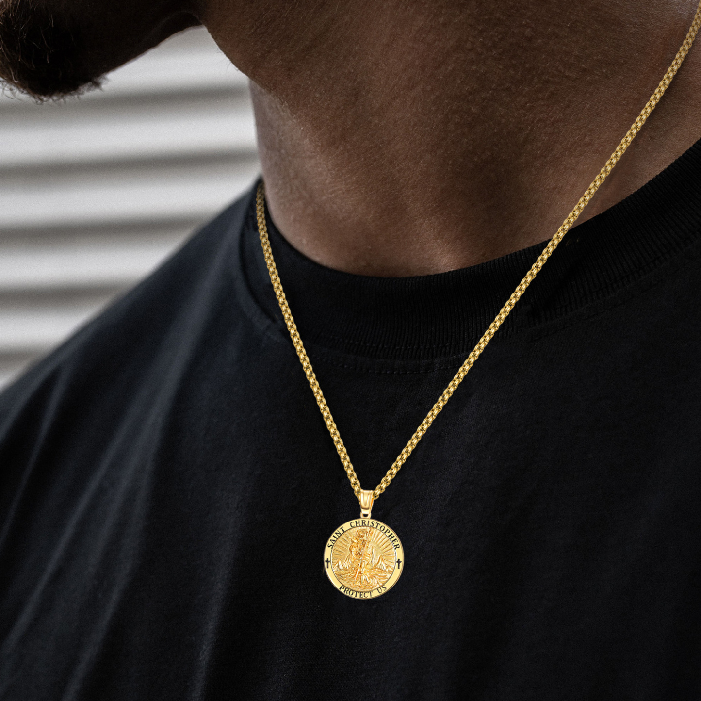 Vintage Charm Saint Christopher Necklace in 14K Solid Gold-YAFEINI Personalized Jewelry