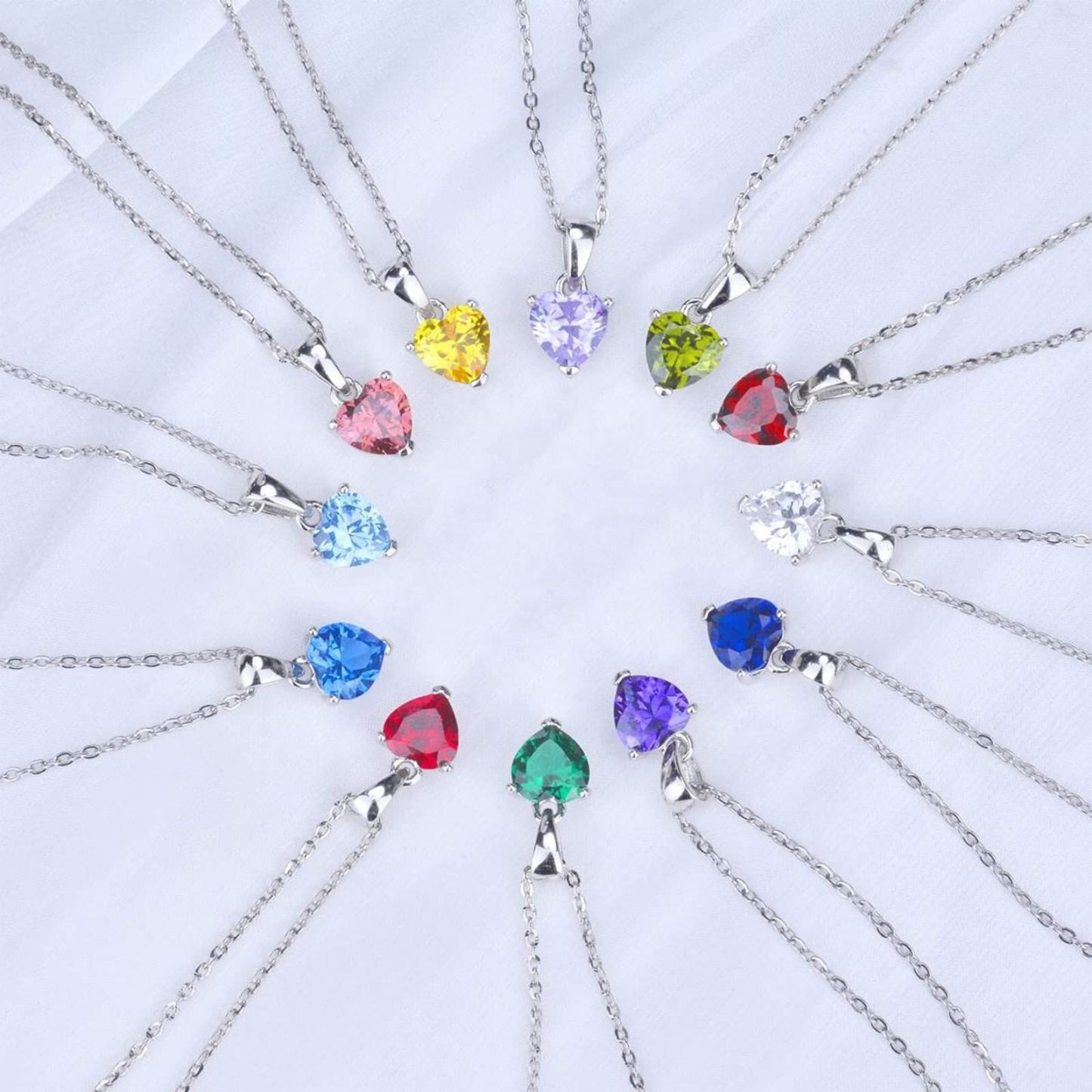 Heart Shaped Cubic Zirconia Birthstone Necklace in Sterling Silver-YAFEINI Personalized Jewelry