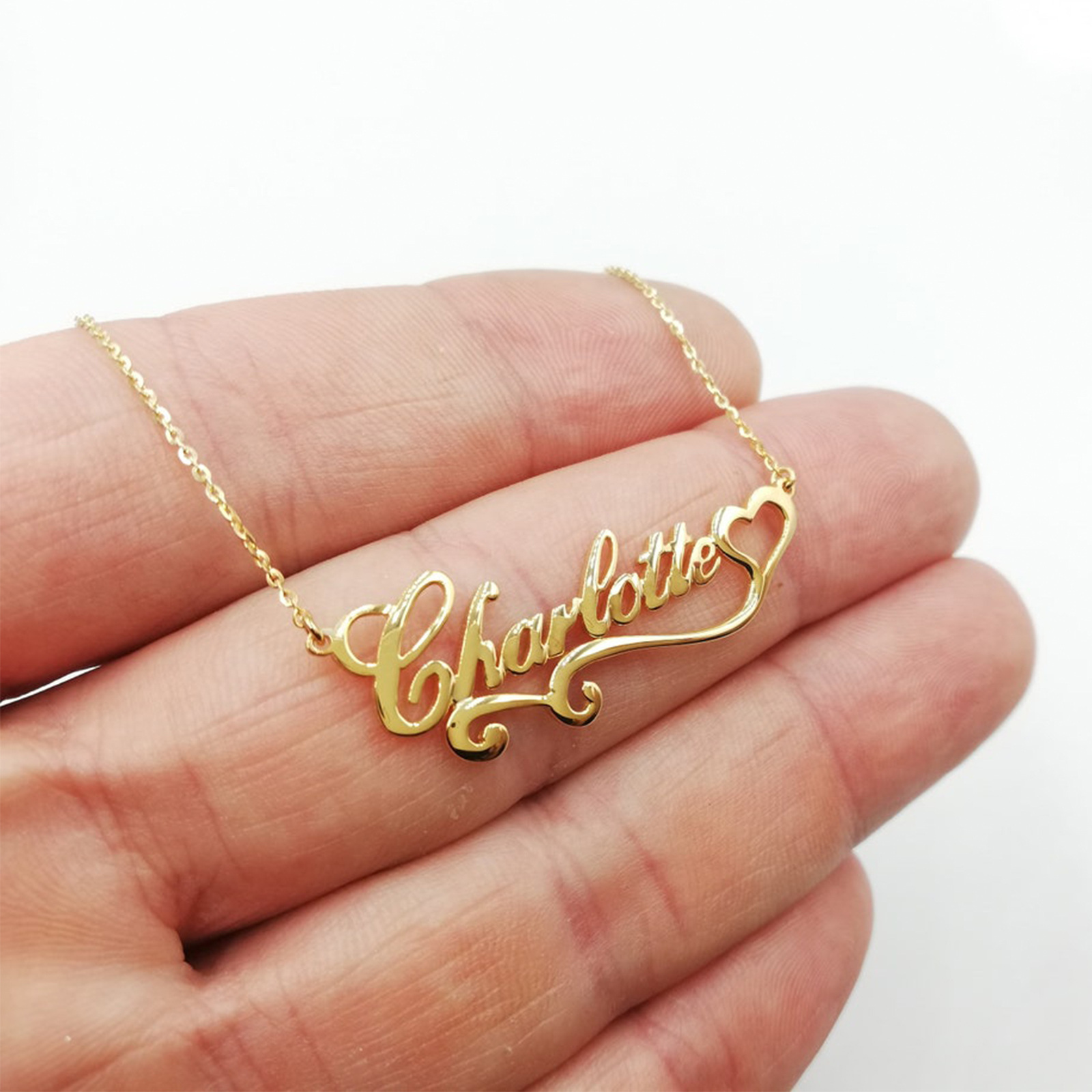 Personalized Name Heart Pendant Necklace in 14K Solid Gold-YAFEINI Personalized Jewelry
