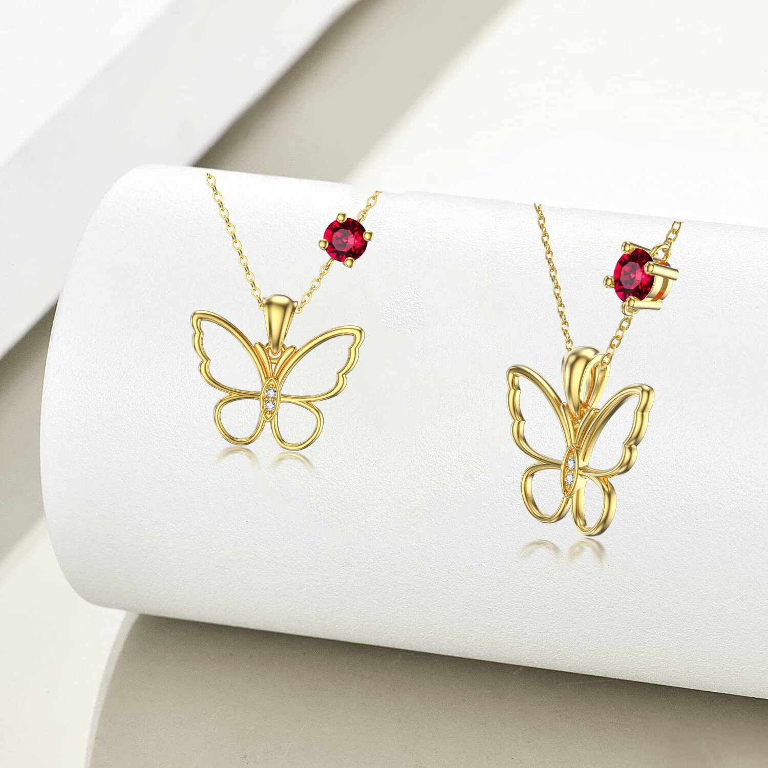 Heart Shaped Cubic Zirconia Birthstone Butterfly Necklace in 14K Solid Gold-YAFEINI Personalized Jewelry