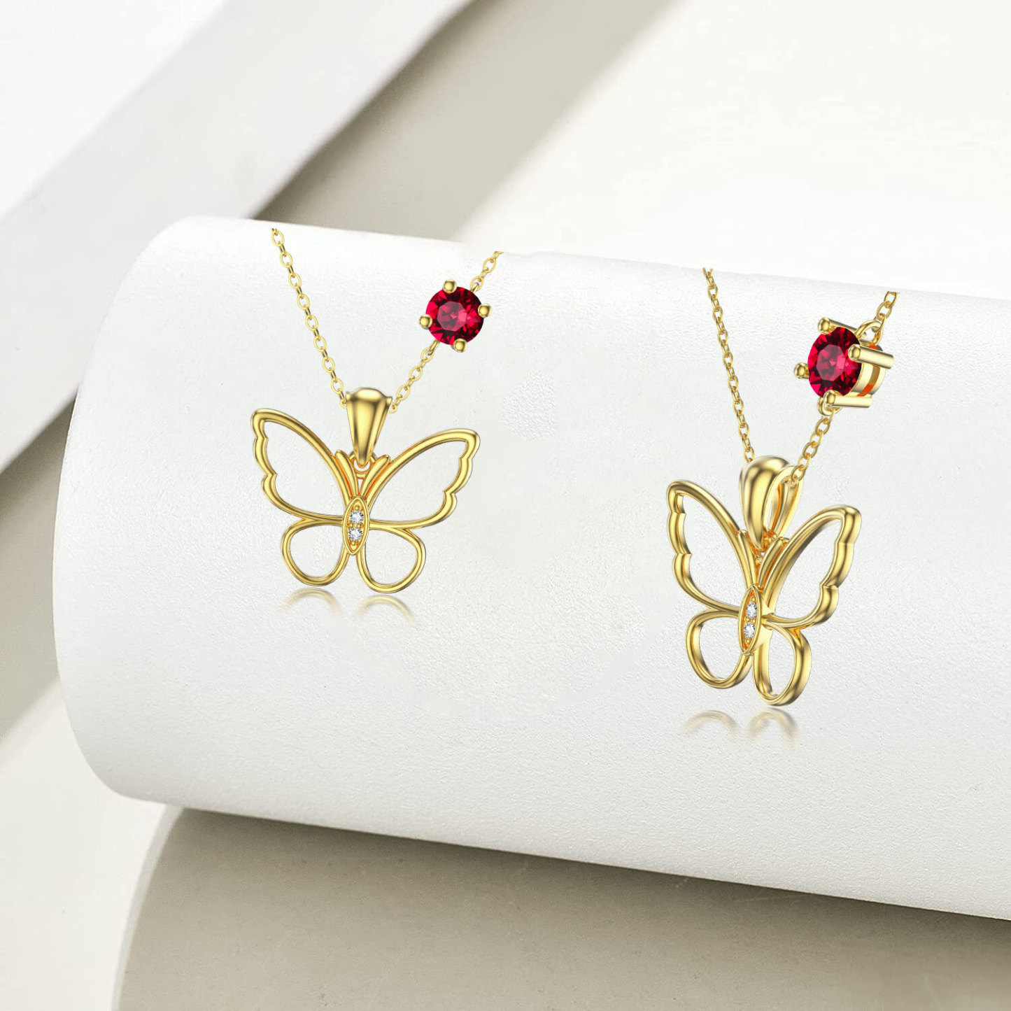 Heart Shaped Cubic Zirconia Birthstone Butterfly Necklace in 14K Solid Gold-YAFEINI Personalized Jewelry