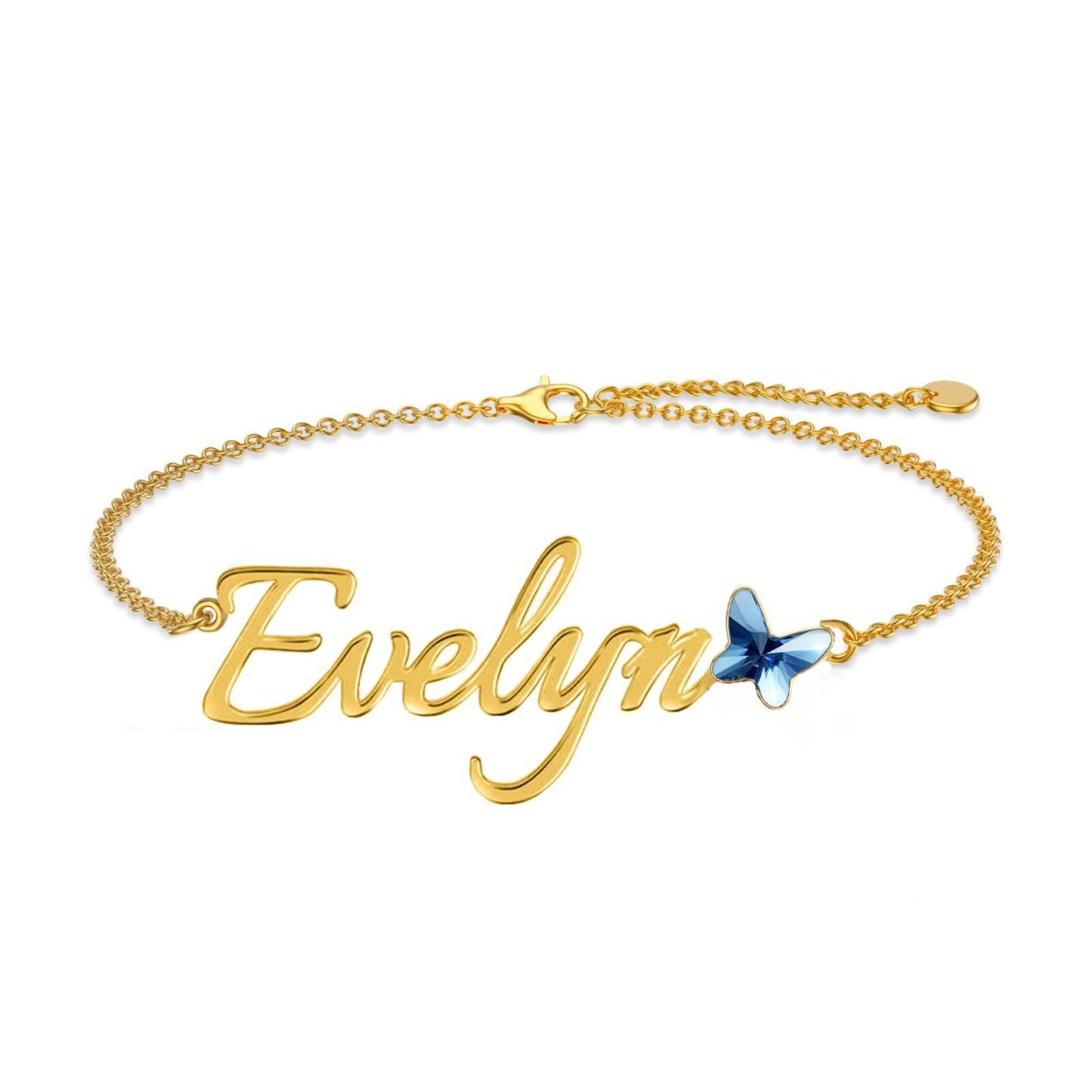 Personalized Butterfly Name Bracelet in 14K Solid Gold-YAFEINI Personalized Jewelry