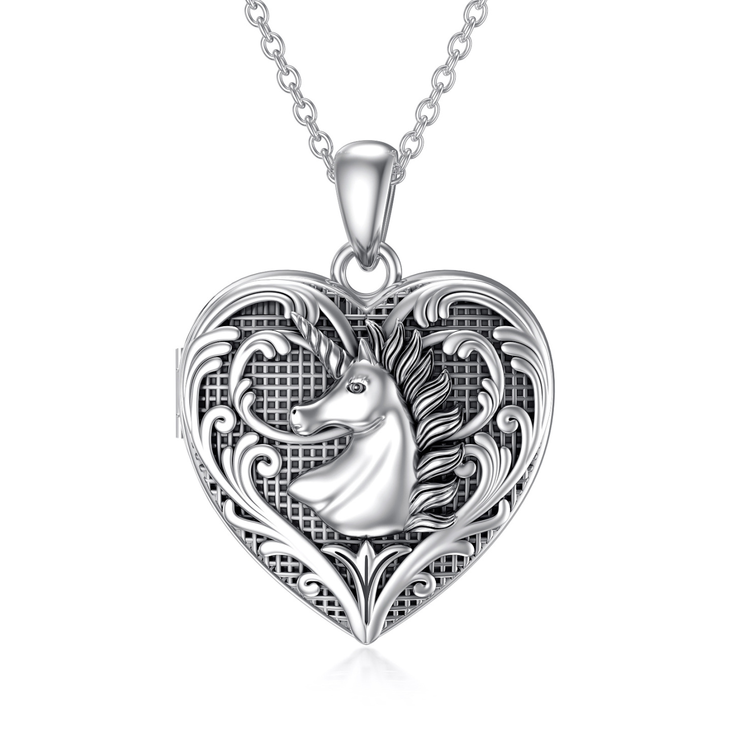 Personalized Heart Unicorn Custom Photo Locket Necklace in Sterling Silver-YAFEINI Personalized Jewelry