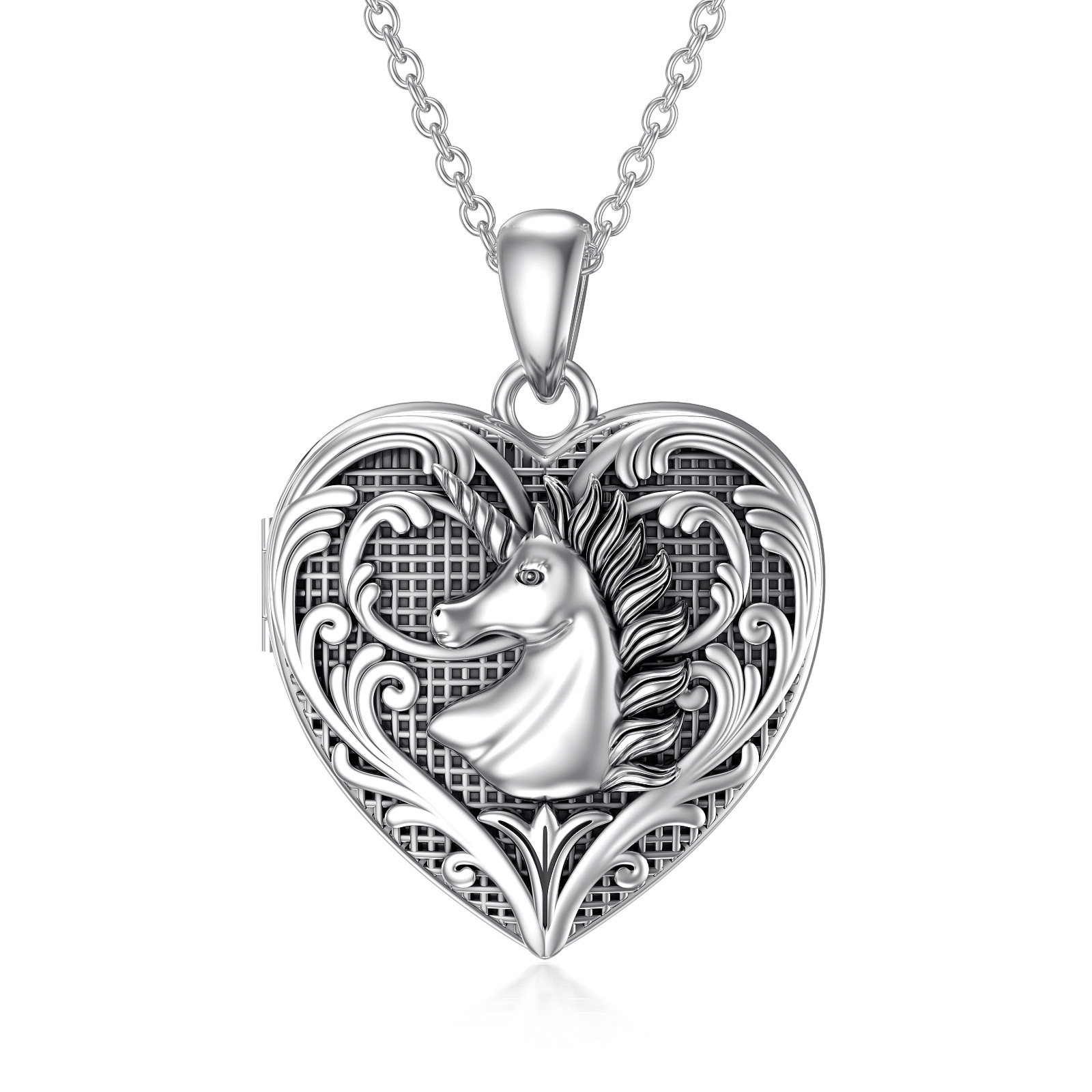 Personalized Heart Unicorn Custom Photo Locket Necklace in Sterling Silver-YAFEINI Personalized Jewelry