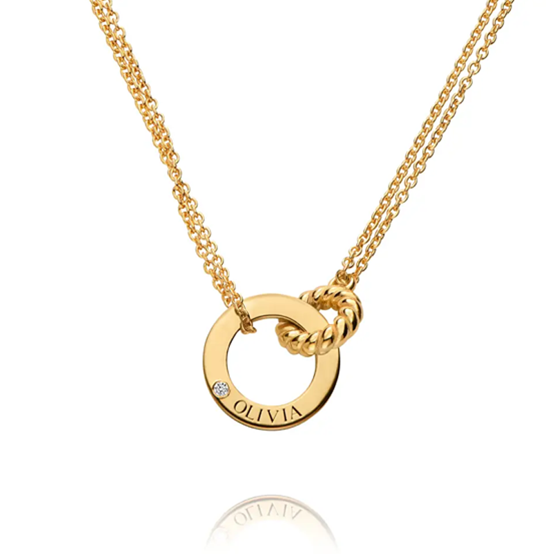 Radiant Connections Interlocking Circle Necklace with Engraving in Gold Vermeil-YAFEINI Personalized Jewelry