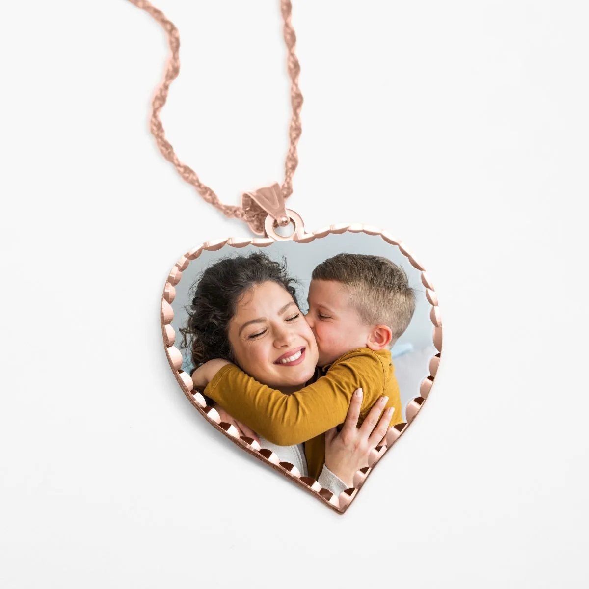 Heart Photo Engraved Necklace with Diamond Cut Edge in Sterling Silver