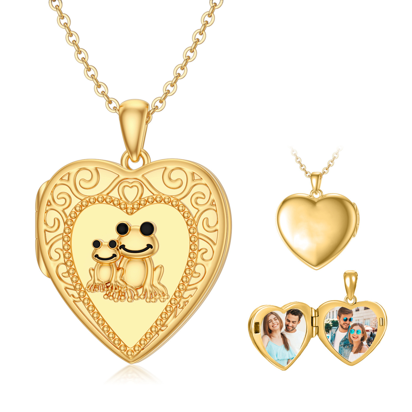 Personalized Heart Frog Custom Photo Pendant Necklace in Gold Vermeil-YAFEINI Personalized Jewelry