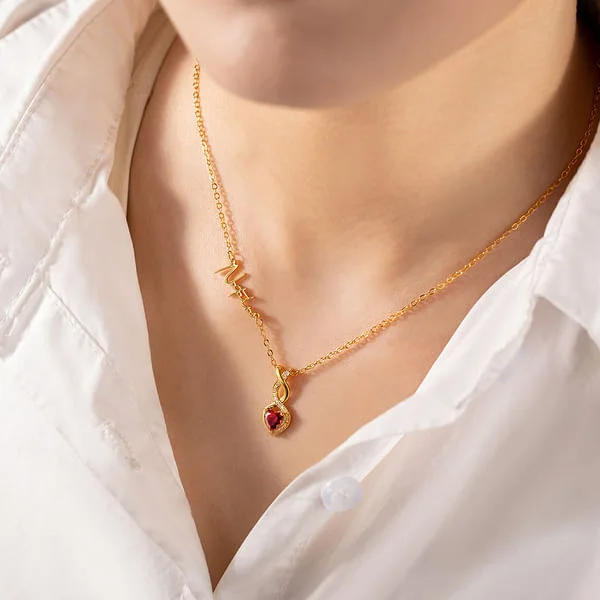 Infinity Symbol Personalized Heart Birthstone With Name Necklace In 14 K Gold