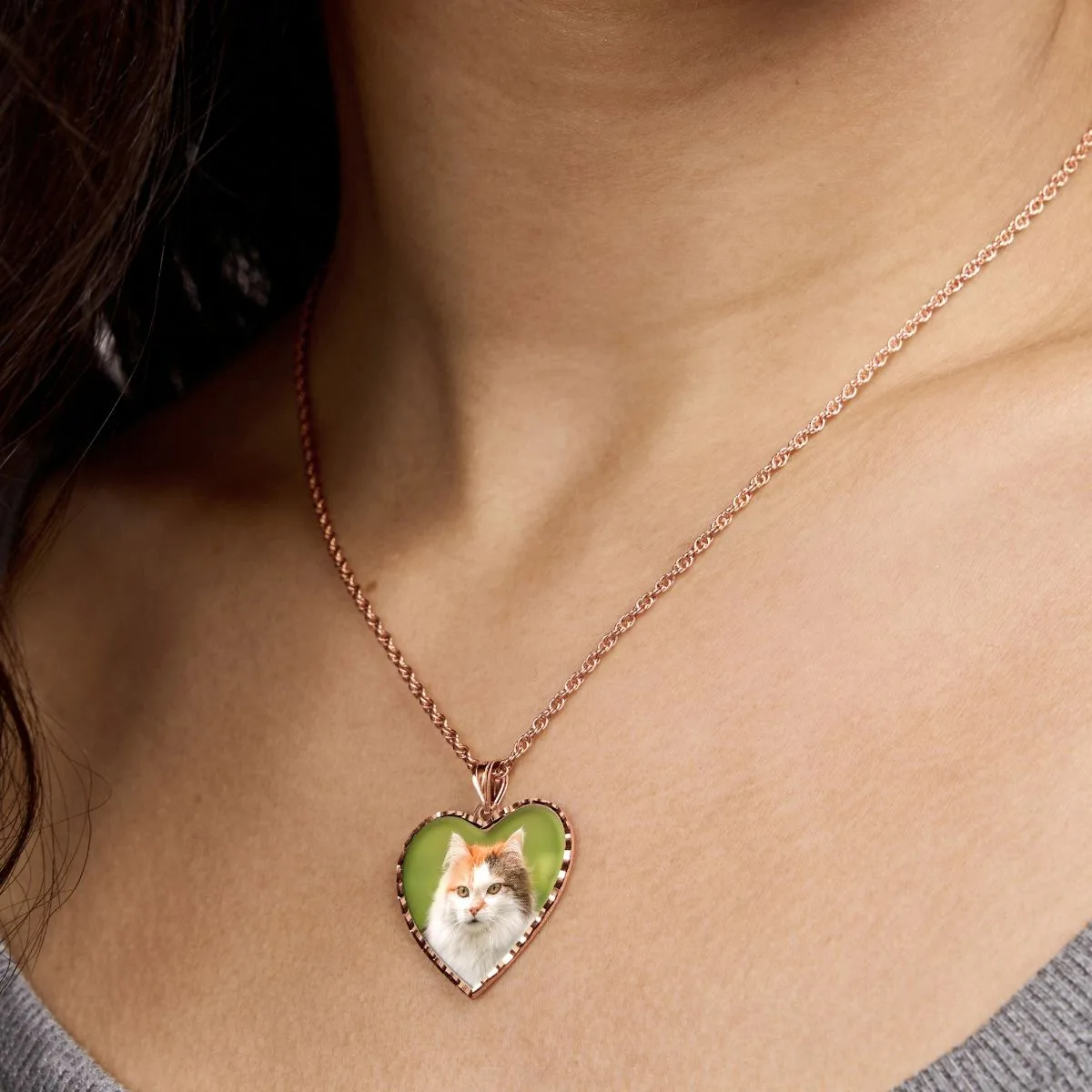 Heart Photo Engraved Necklace with Diamond Cut Edge in Sterling Silver