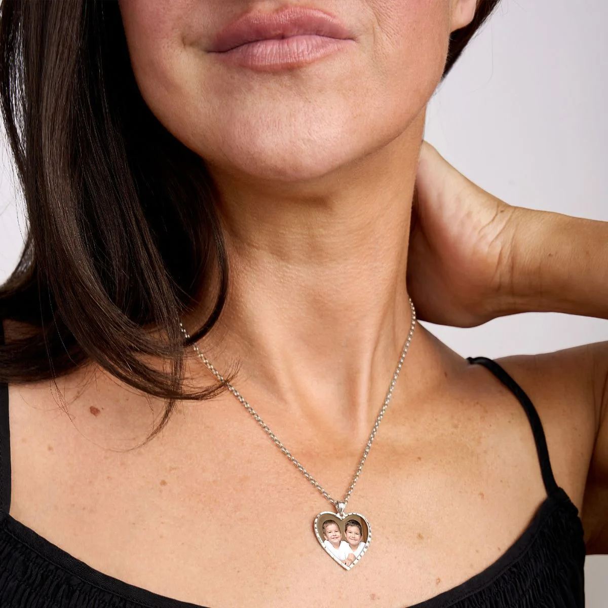 Heart Photo Engraved Necklace with Diamond Cut Edge in Sterling Silver