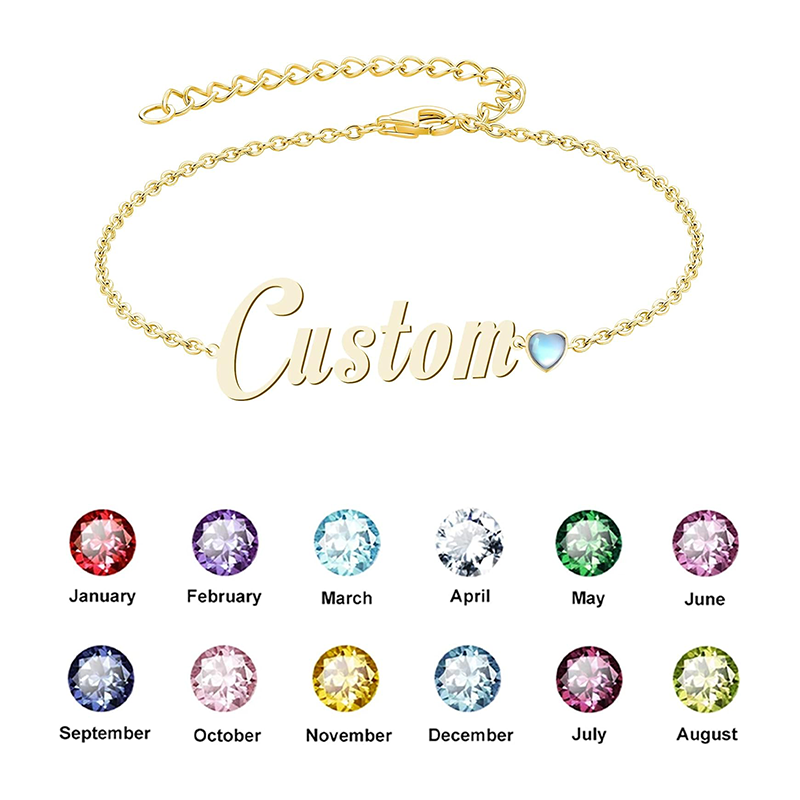 Sparkling Birthstone Name Bracelet for Women in 14K Solid Gold-YAFEINI Personalized Jewelry