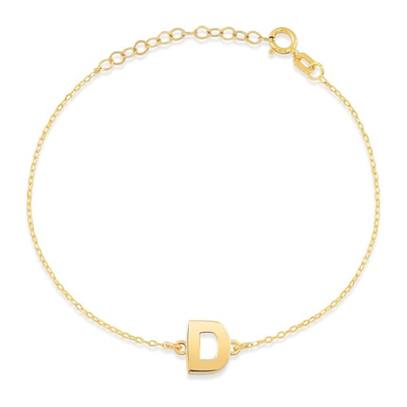 Sleek Initial Letter Bracelet in 14K Solid Gold-YAFEINI Personalized Jewelry