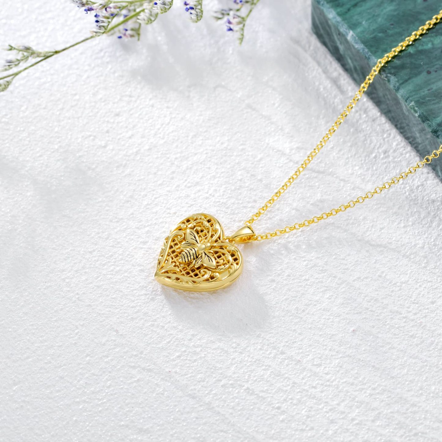 Personalized Bees Custom Photo Locket Necklace in Gold Vermeil-YAFEINI Personalized Jewelry