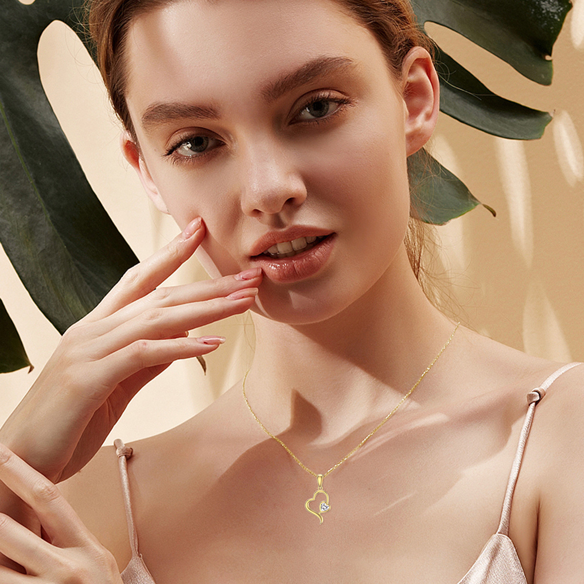 Cubic Zirconia Heart Birthstone Necklace in Gold Vermeil-YAFEINI Personalized Jewelry