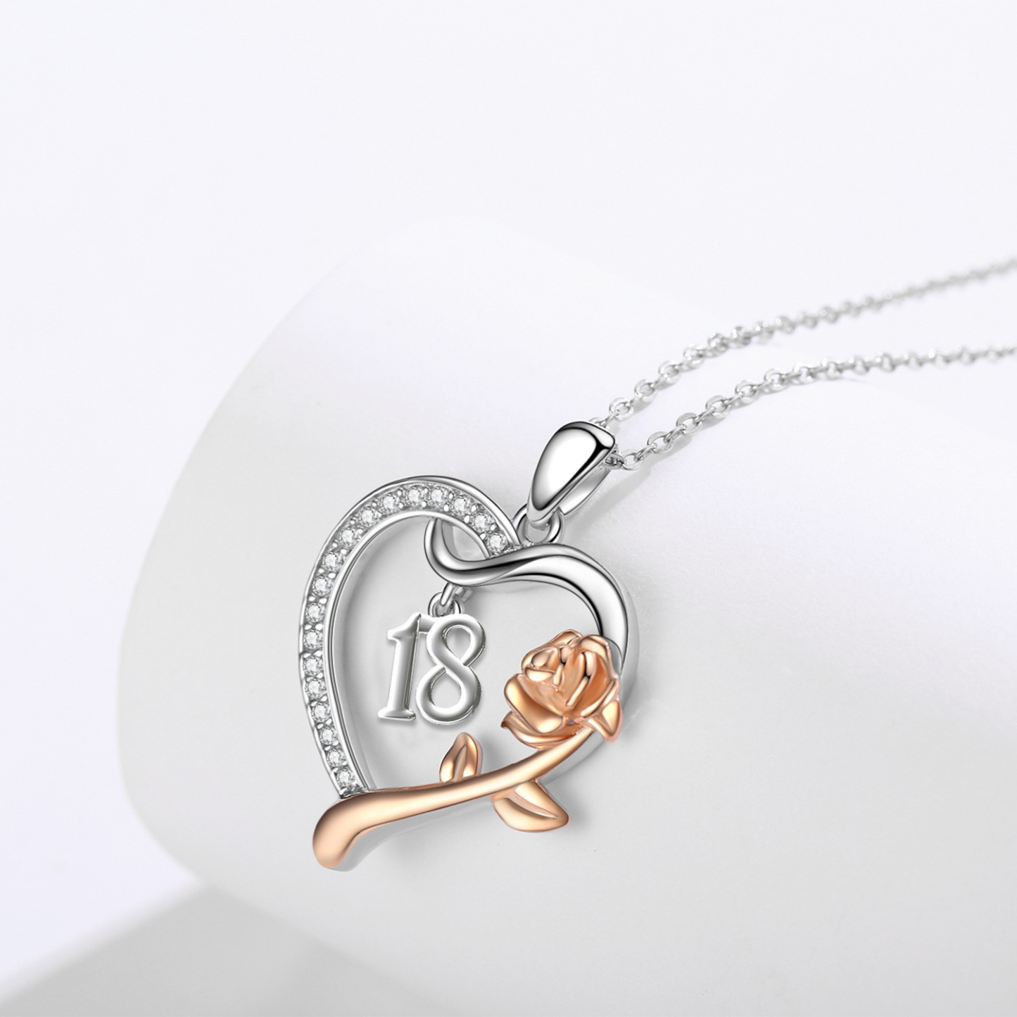 Enchanting Rose & Heart Name Necklace in Sterling Silver-YAFEINI Personalized Jewelry