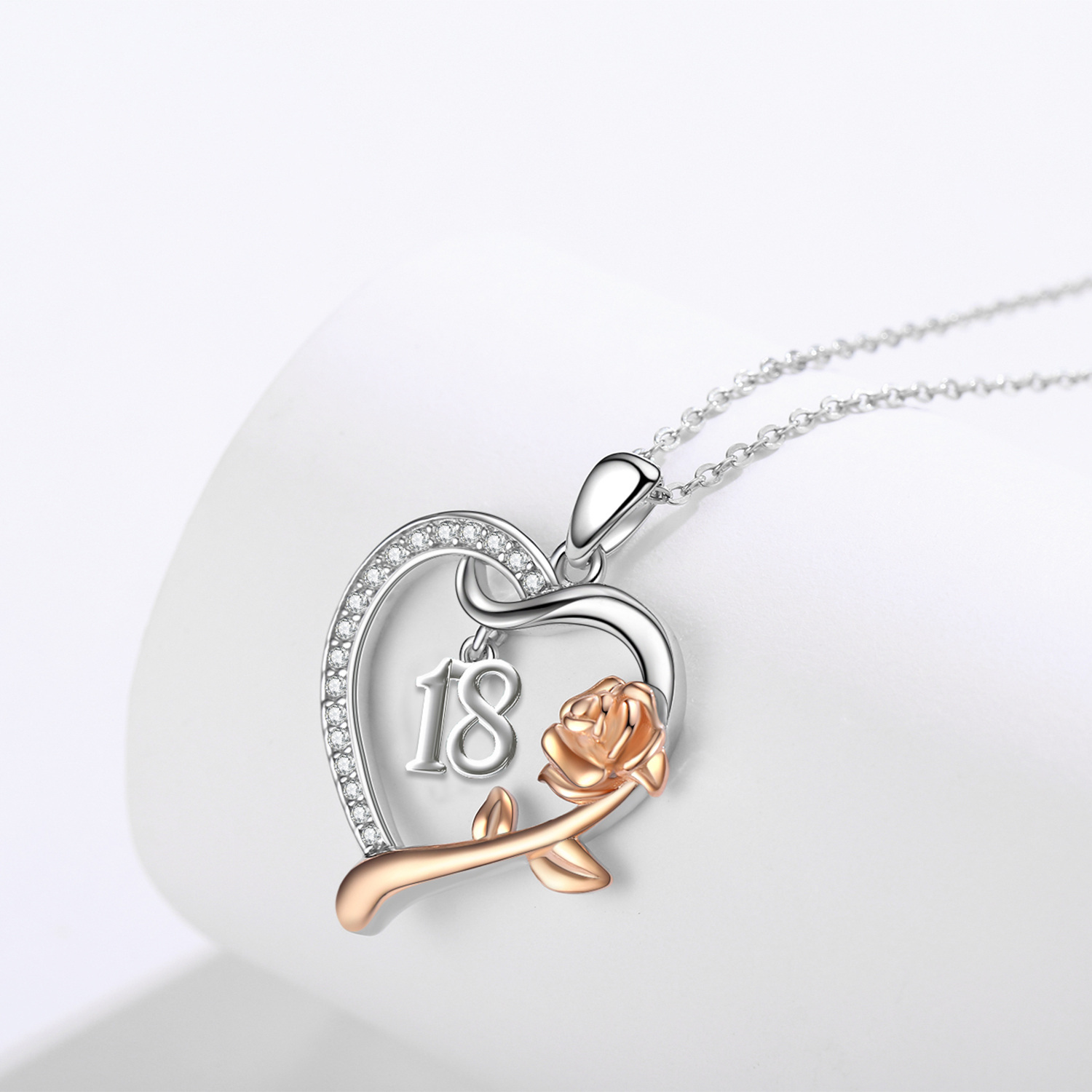 Enchanting Rose & Heart Name Necklace in Sterling Silver-YAFEINI Personalized Jewelry