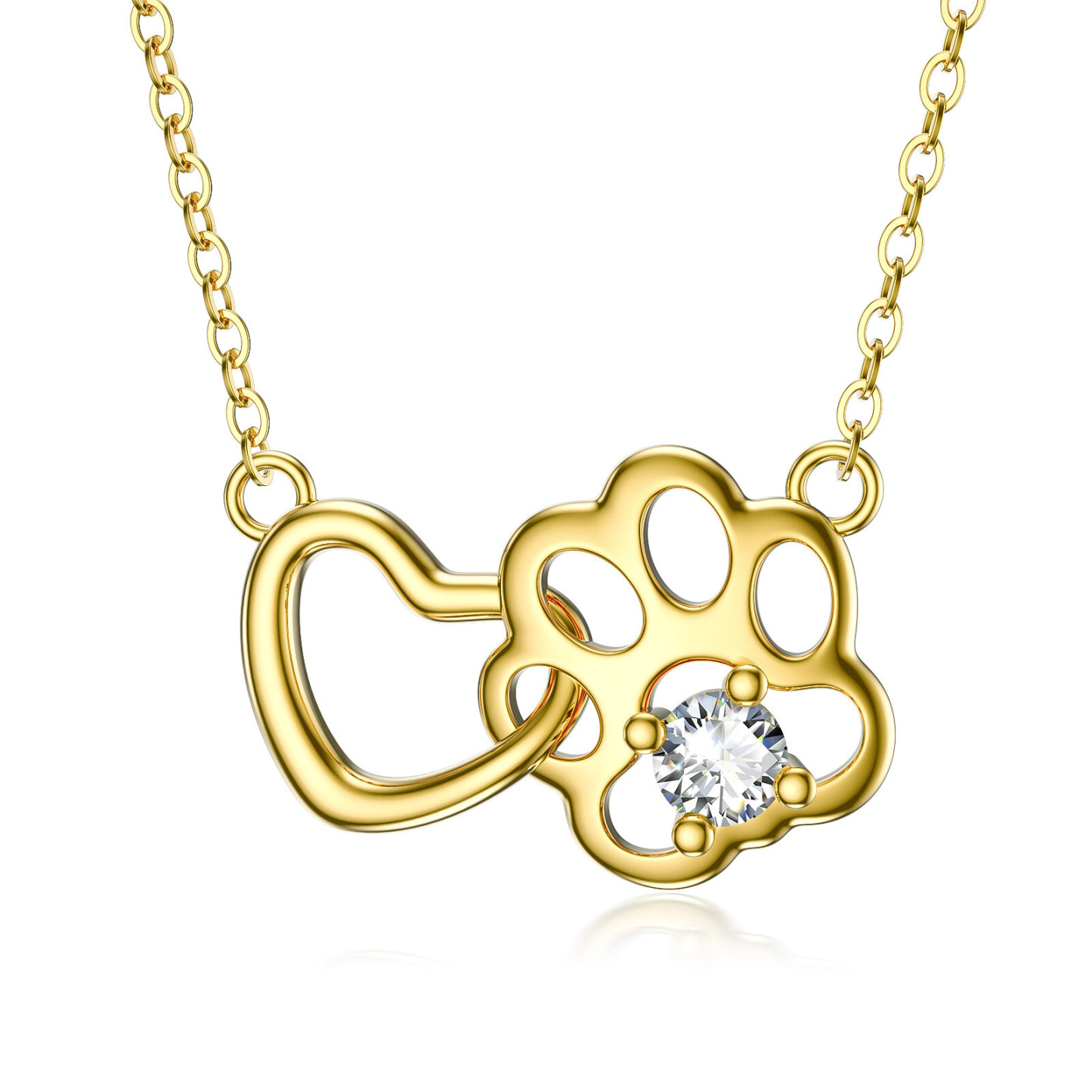 Cubic Zirconia Paw Pendant Birthstone Necklace in Gold Vermeil-YAFEINI Personalized Jewelry