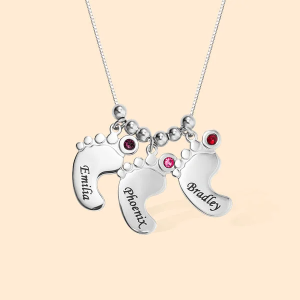 Personalized Baby Feet with Birthstone Name Necklace In Gold Vermeil