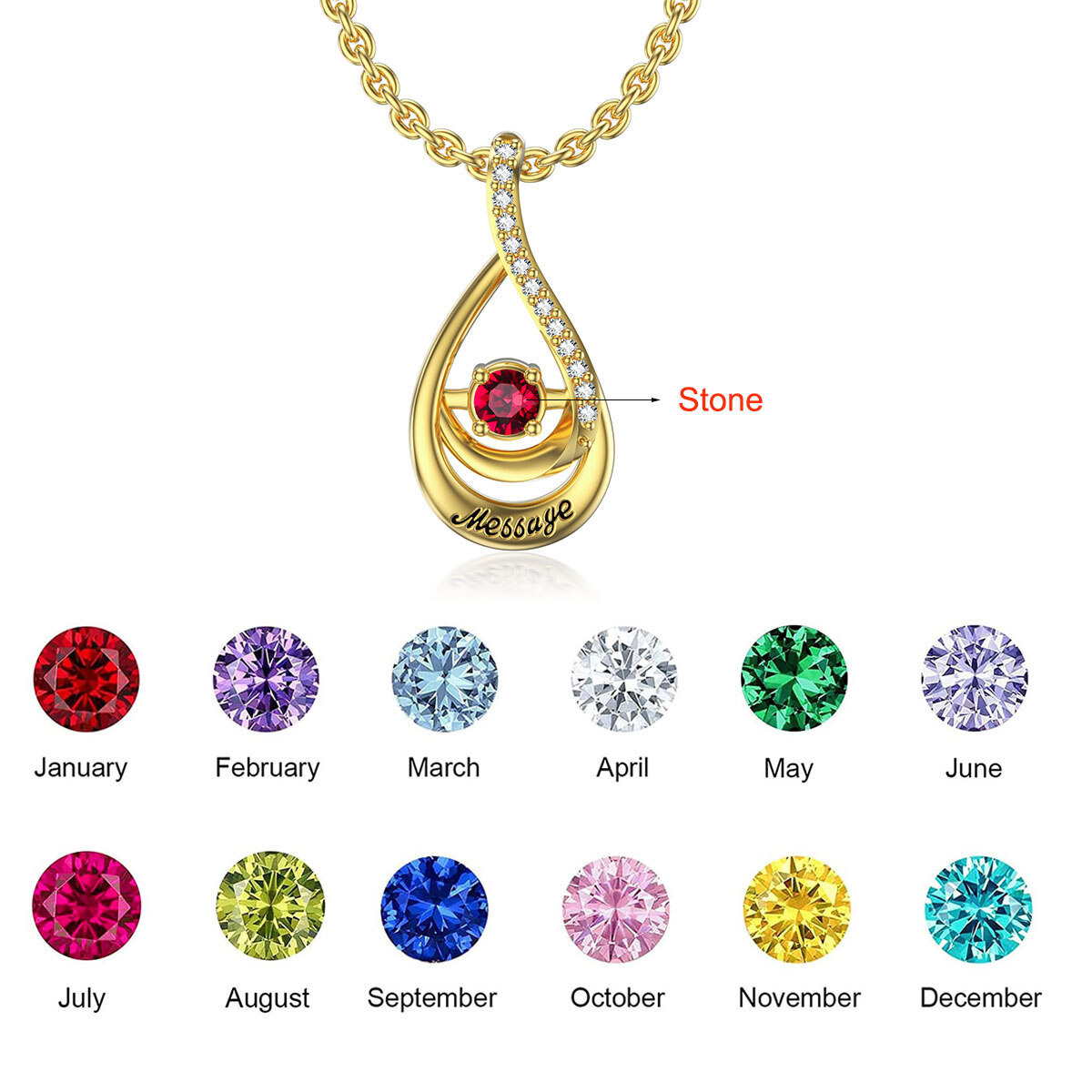 Heart Shaped Cubic Zirconia Personalized Birthstone Necklace in 14K Solid Gold-YAFEINI Personalized Jewelry