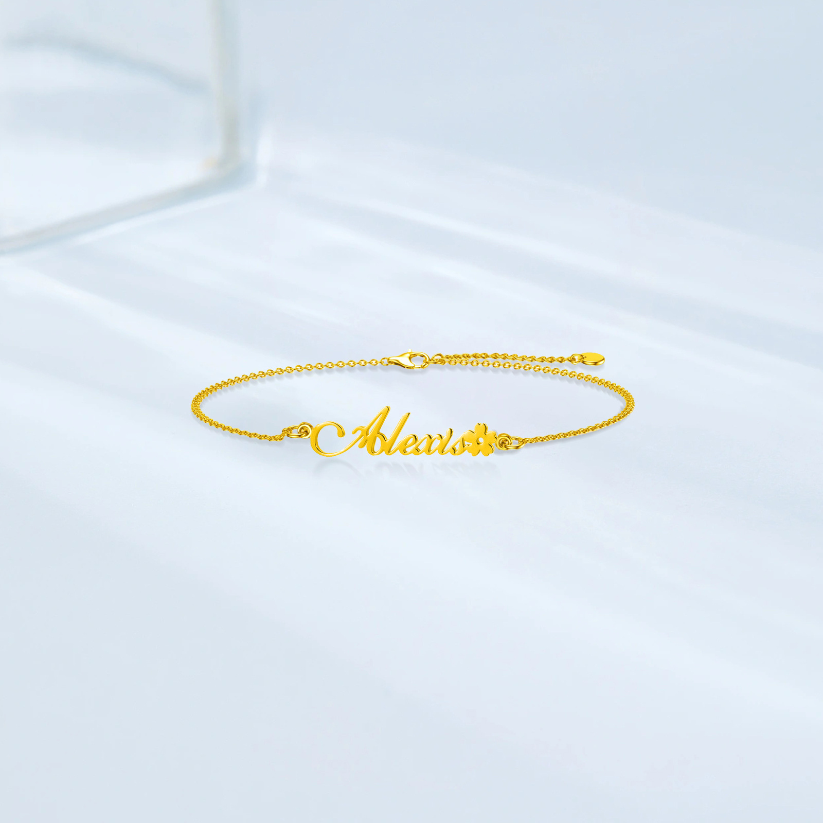 Personalized Flower Name Bracelet in 14K Solid Gold-YAFEINI Personalized Jewelry