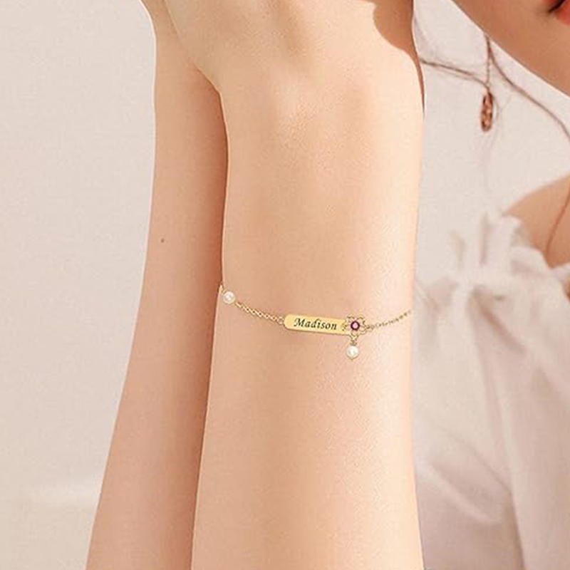 Luminous Birthstone Sparkle Bracelet in Gold Vermeil-YAFEINI Personalized Jewelry