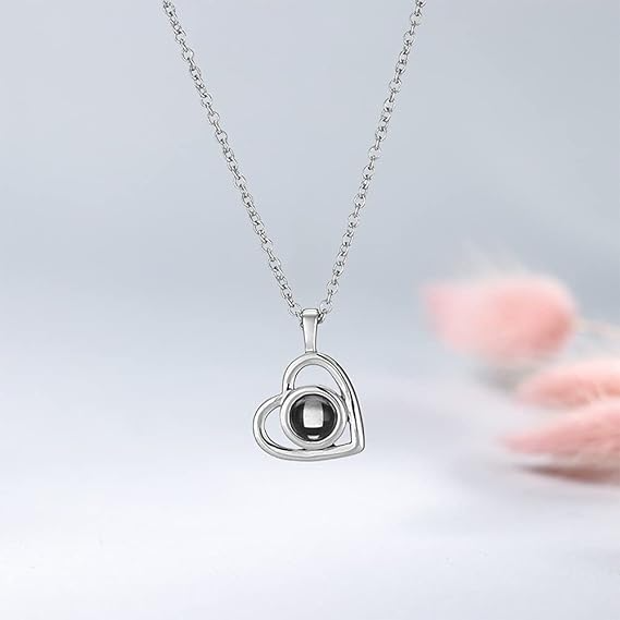 Personalized Photo Projection Heart Necklace In Sterling Silver