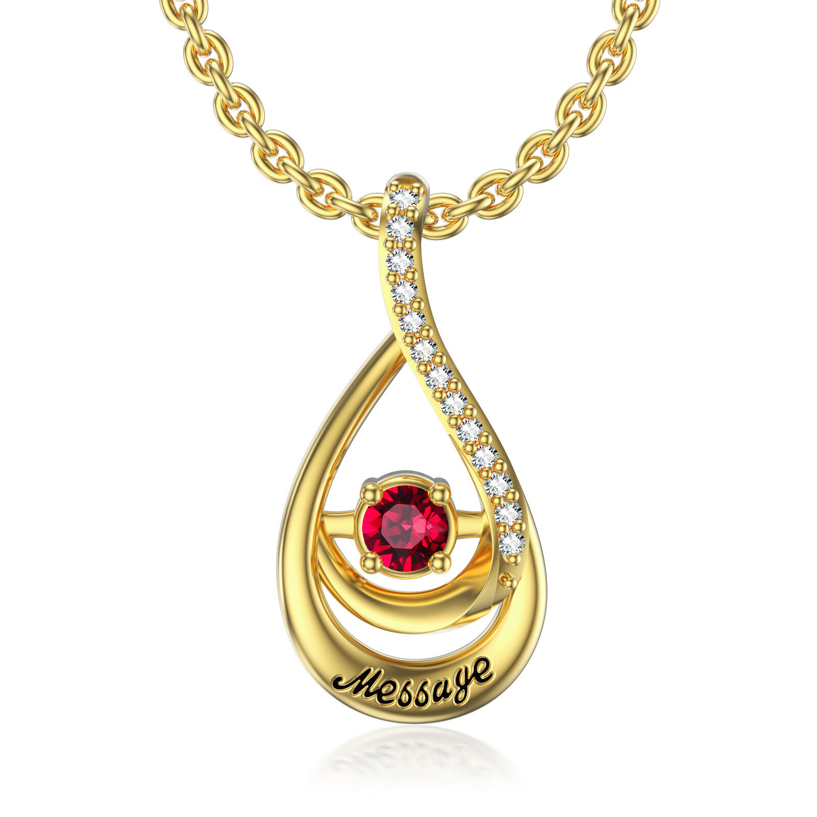 Heart Shaped Cubic Zirconia Personalized Birthstone Necklace in 14K Solid Gold-YAFEINI Personalized Jewelry