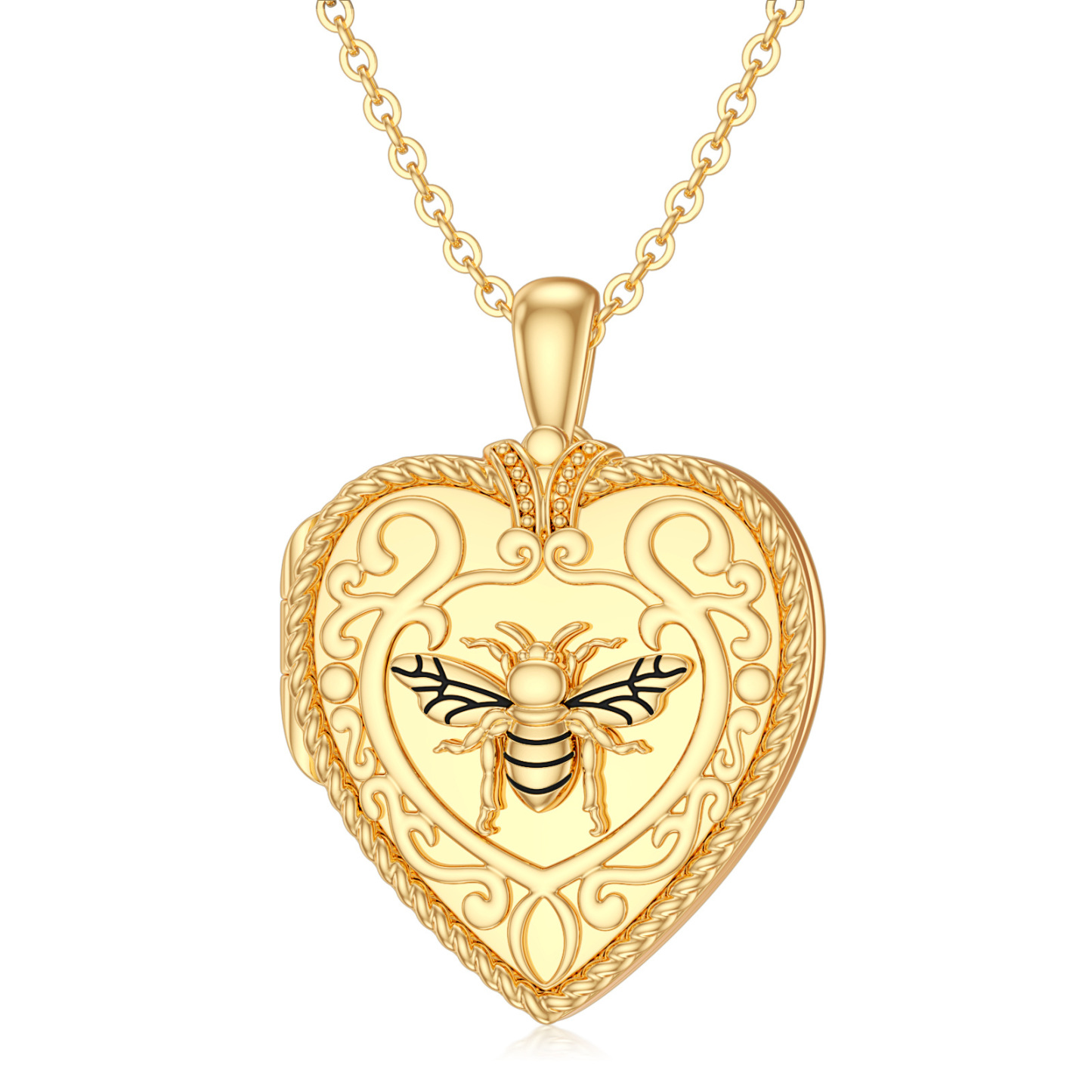Heart Bee Personalized Photo Locket Necklace for Women in Gold Vermeil-YAFEINI Personalized Jewelry