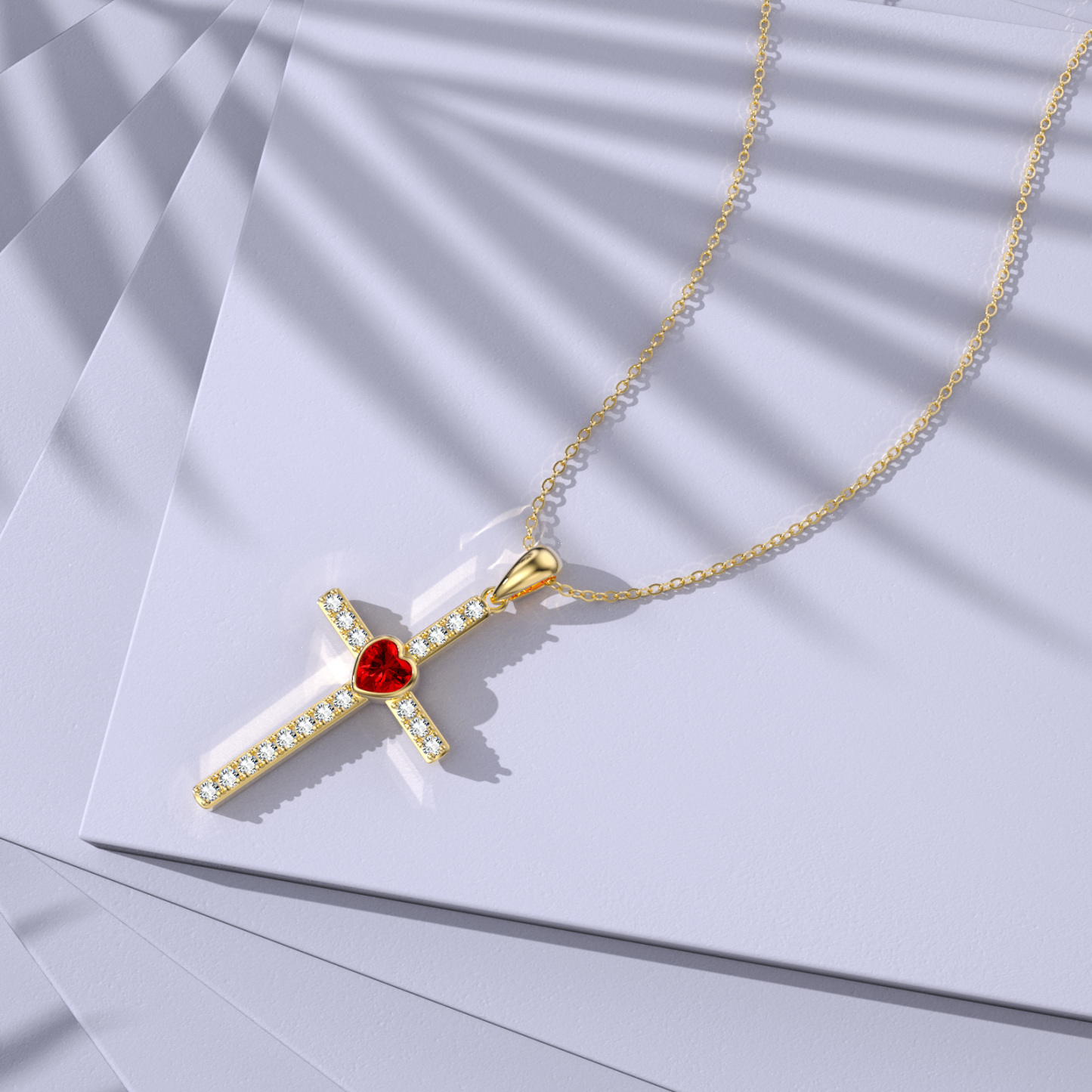 Zircon Cross Pendant Birthstone Necklace in Gold Vermeil-YAFEINI Personalized Jewelry