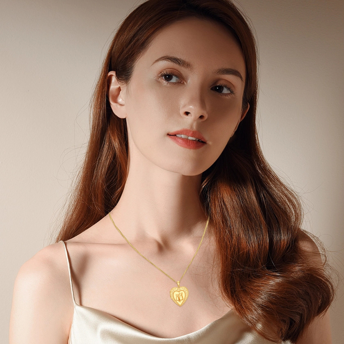 Heart Cat Pendant Necklace in Gold Vermeil-YAFEINI Personalized Jewelry