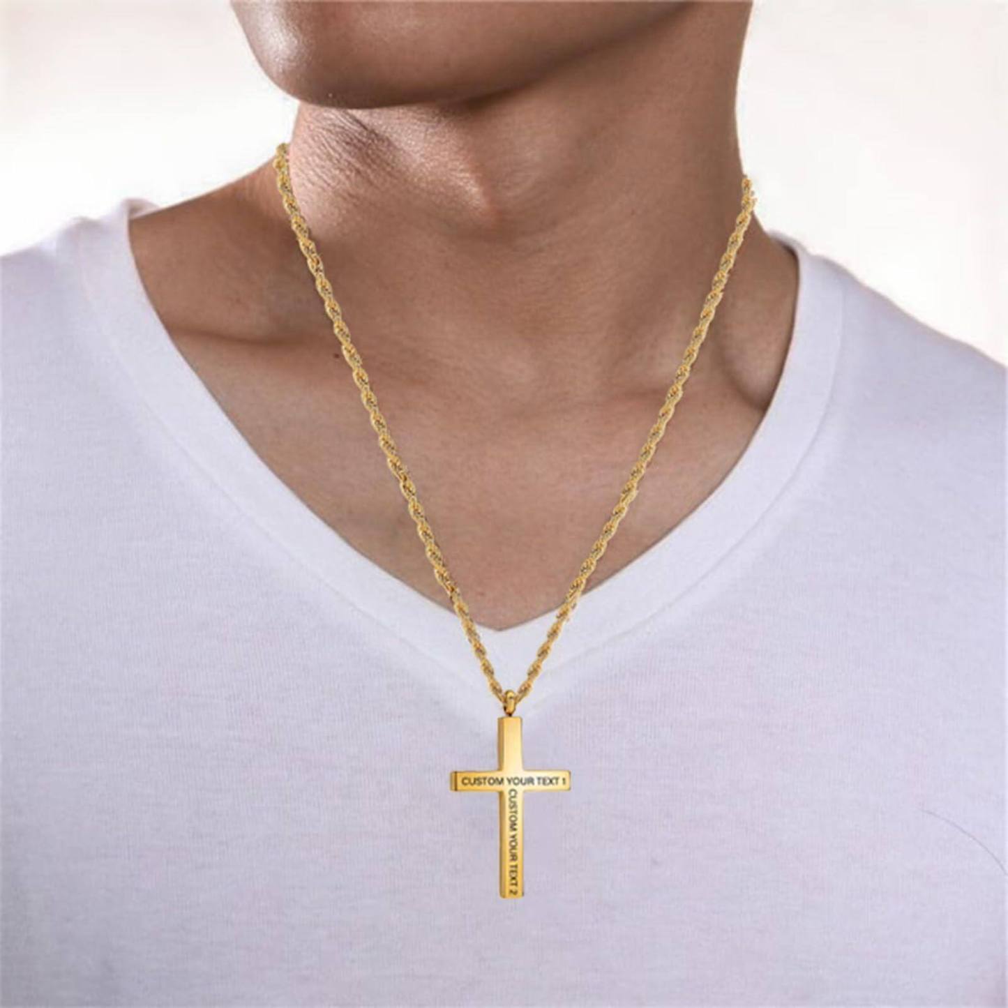 Heritage Cross Personalized Necklace for Men in 14K Solid Gold-YAFEINI Personalized Jewelry