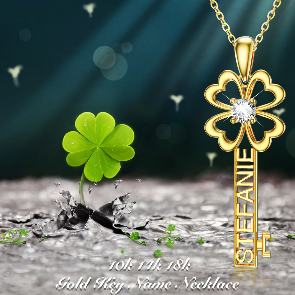 Radiant Cubic Zirconia Key Necklace in 14K Solid Gold-YAFEINI Personalized Jewelry