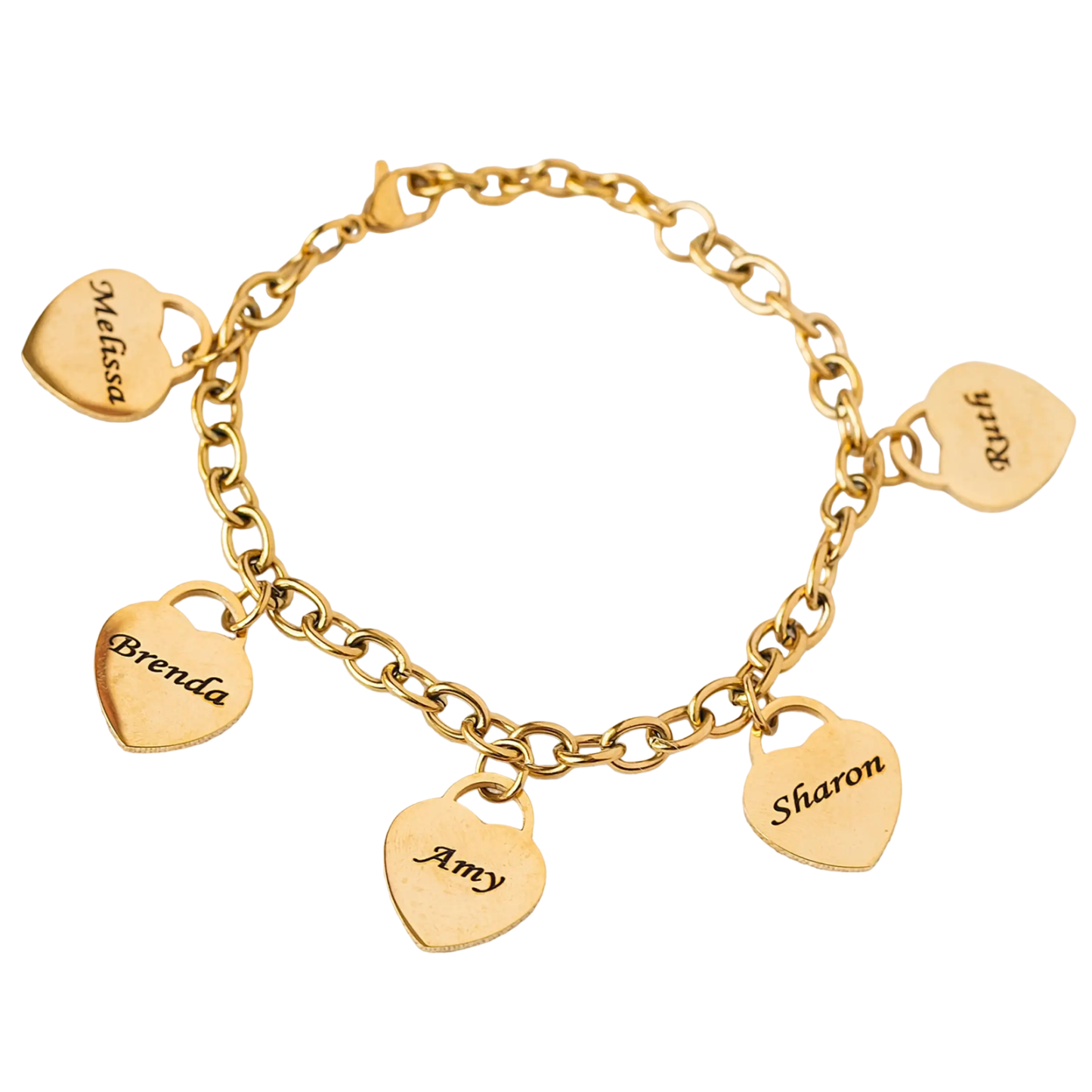 Personalized Heart Charm Bracelet in 14K Solid Gold-YAFEINI Personalized Jewelry