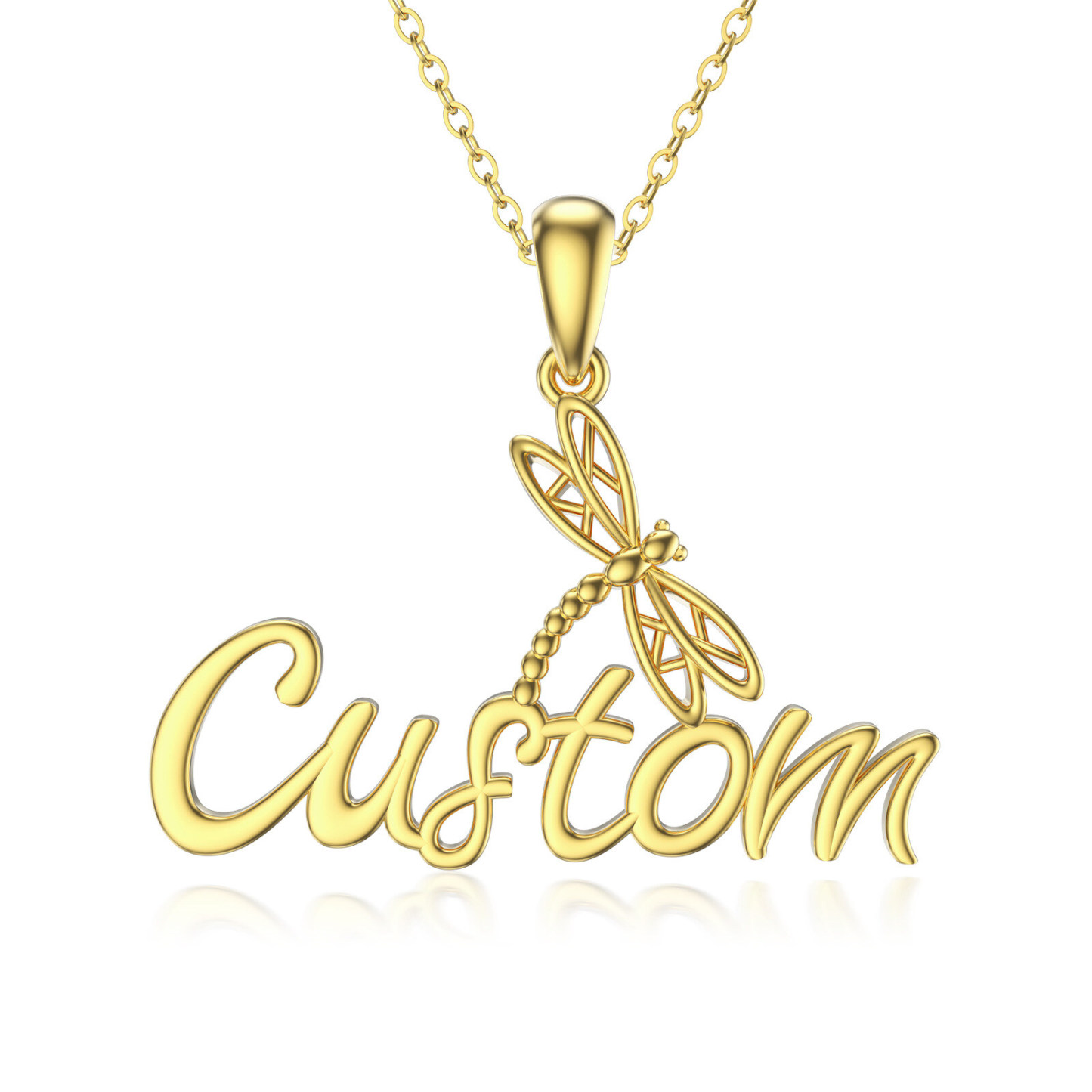 Captivating Dragonfly Crystal Necklace in 14K Solid Gold-YAFEINI Personalized Jewelry