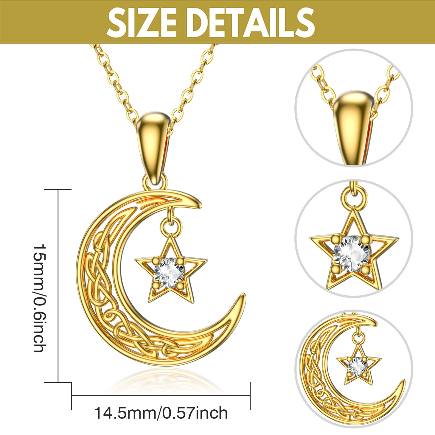 Round Crystal Moon Pendant Birthstone Necklace in Gold Vermeil-YAFEINI Personalized Jewelry