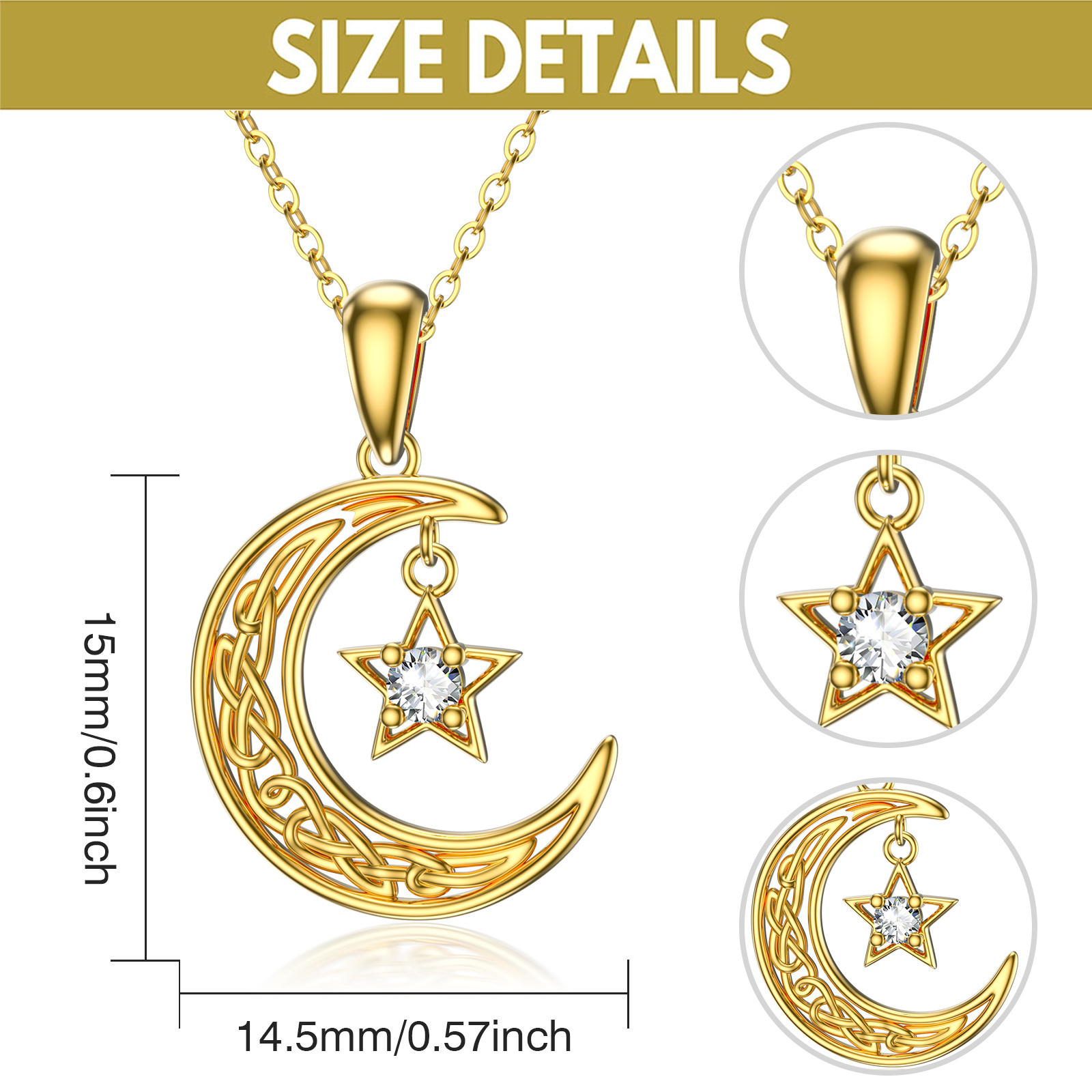 Round Crystal Moon Pendant Birthstone Necklace in Gold Vermeil-YAFEINI Personalized Jewelry