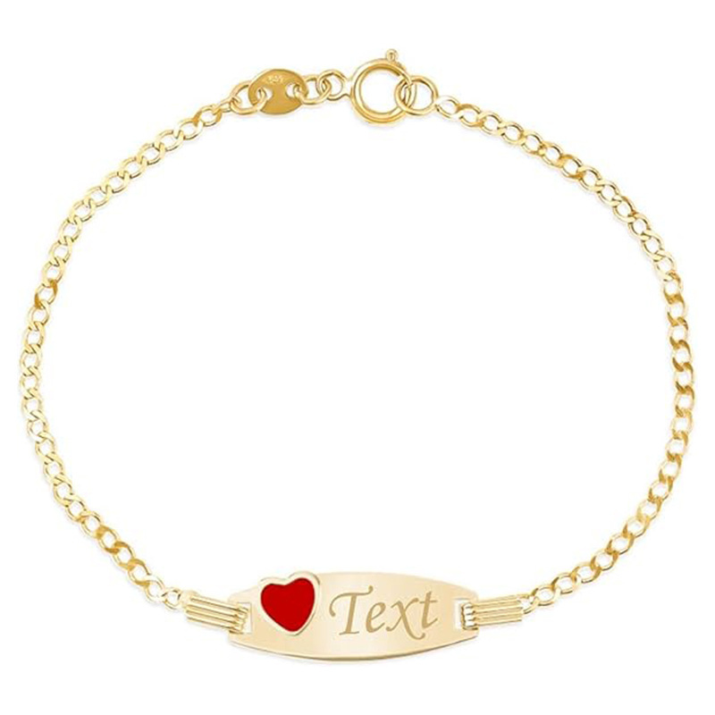Heart-Crafted Identity Bracelet with Personal Engraving in 14K Solid Gold-YAFEINI Personalized Jewelry