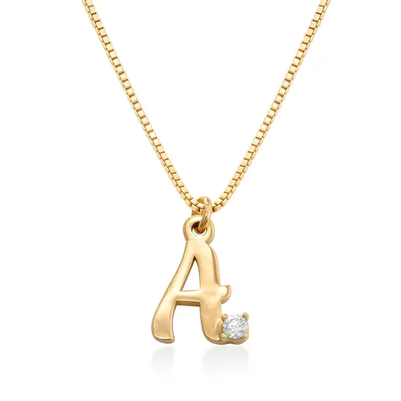 Exquisite Diamond Initial Necklace with Custom Elegance in Gold Vermeil-YAFEINI Personalized Jewelry