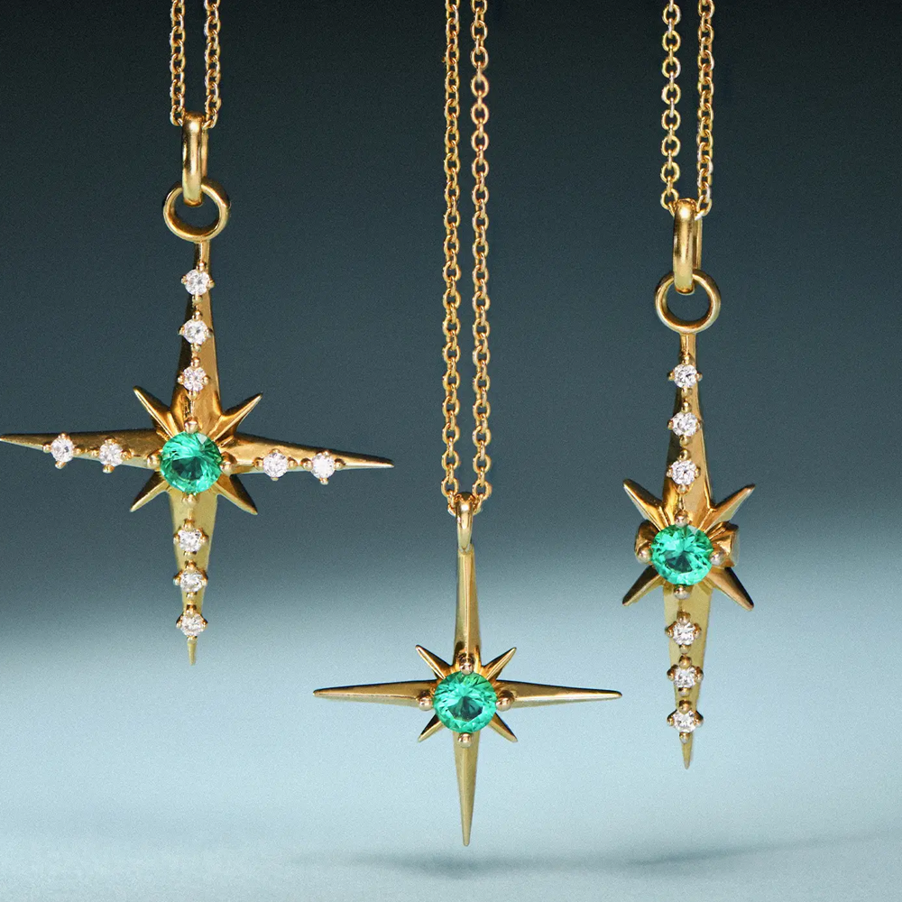 Personalized Birthstone Star Necklace in 14K Solid Gold-YAFEINI Personalized Jewelry