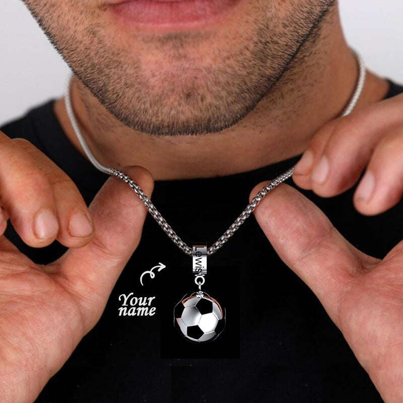 Athletic Essence Football Pendant Necklace with Engraving in Sterling Silver-YAFEINI Personalized Jewelry