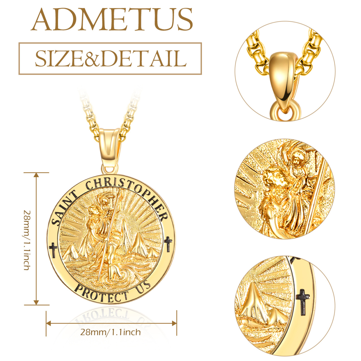 Vintage Charm Saint Christopher Necklace in 14K Solid Gold-YAFEINI Personalized Jewelry