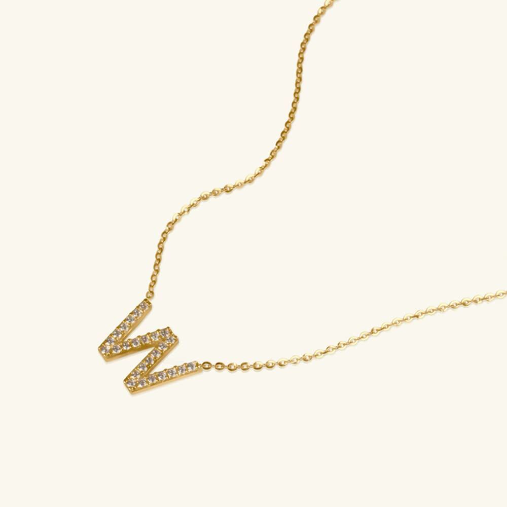 Brilliant Letter Initial Necklace with Sparkling Charm in Gold Vermeil-YAFEINI Personalized Jewelry
