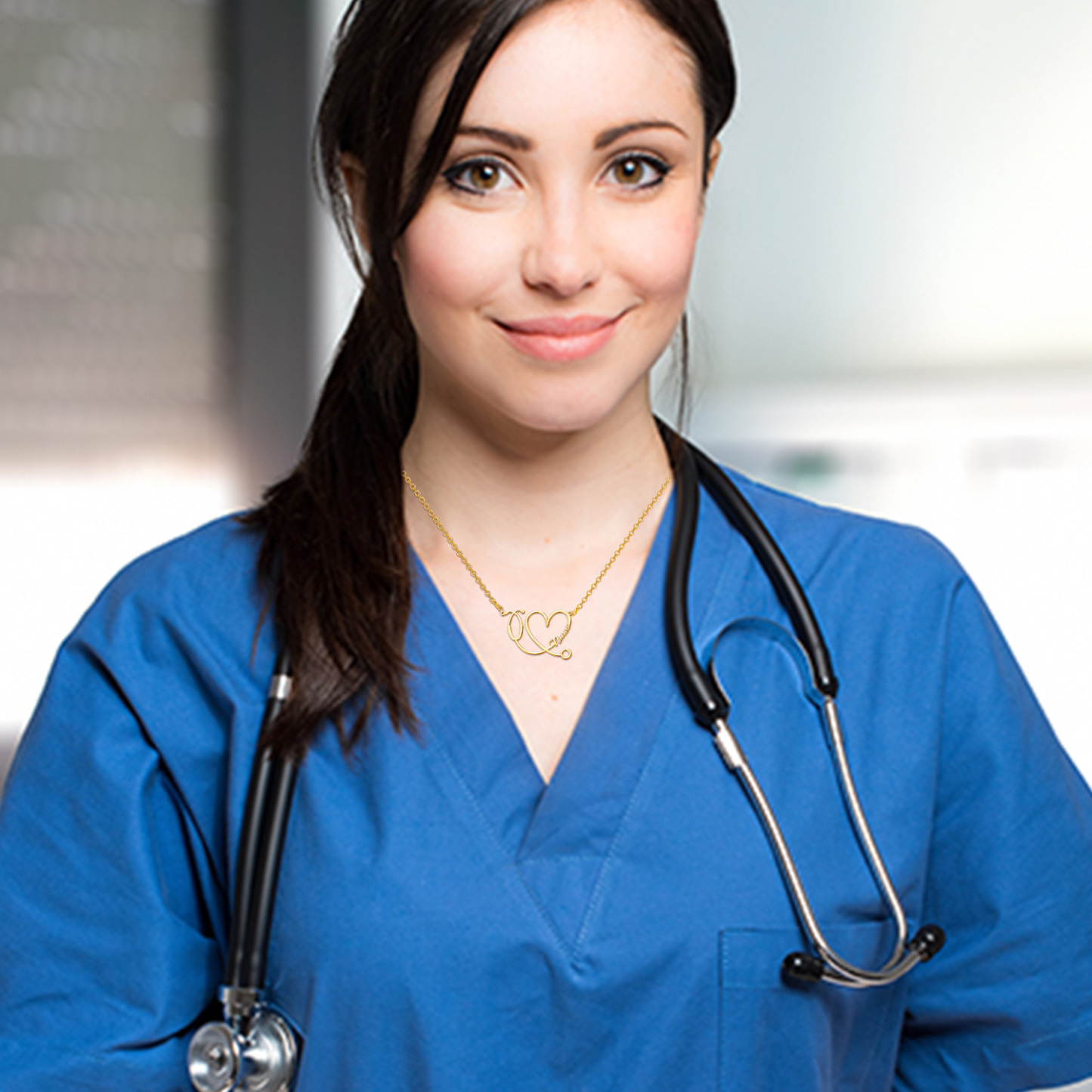 Compassionate Heart Stethoscope Necklace in Gold Vermeil-YAFEINI Personalized Jewelry