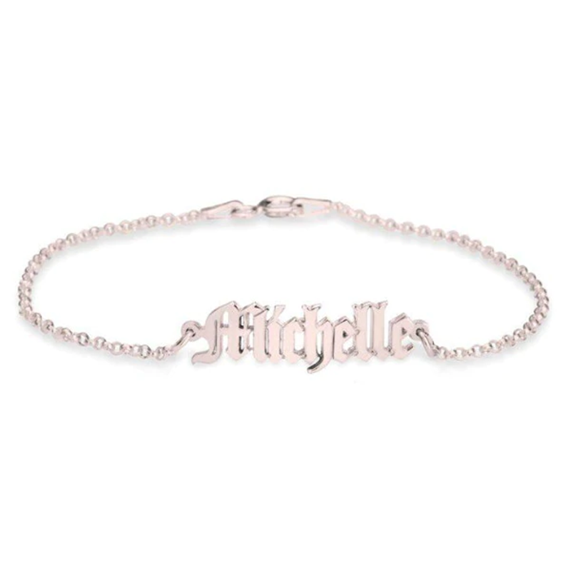 Gothic Elegance Name Bracelet in Gold Vermeil-YAFEINI Personalized Jewelry